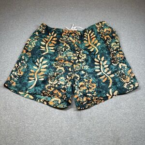 Vintage 90s TYR‎ Swim Shorts Mens XL Batik Green Orange Floral Pockets Lined